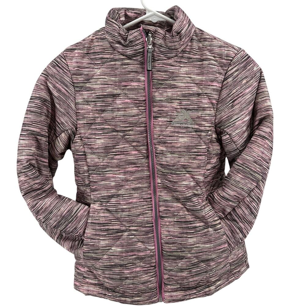 ZeroXposur Puffer Jacket Youth Girls 7/8 Pink Black Stripe Zip Up Quilted Winter